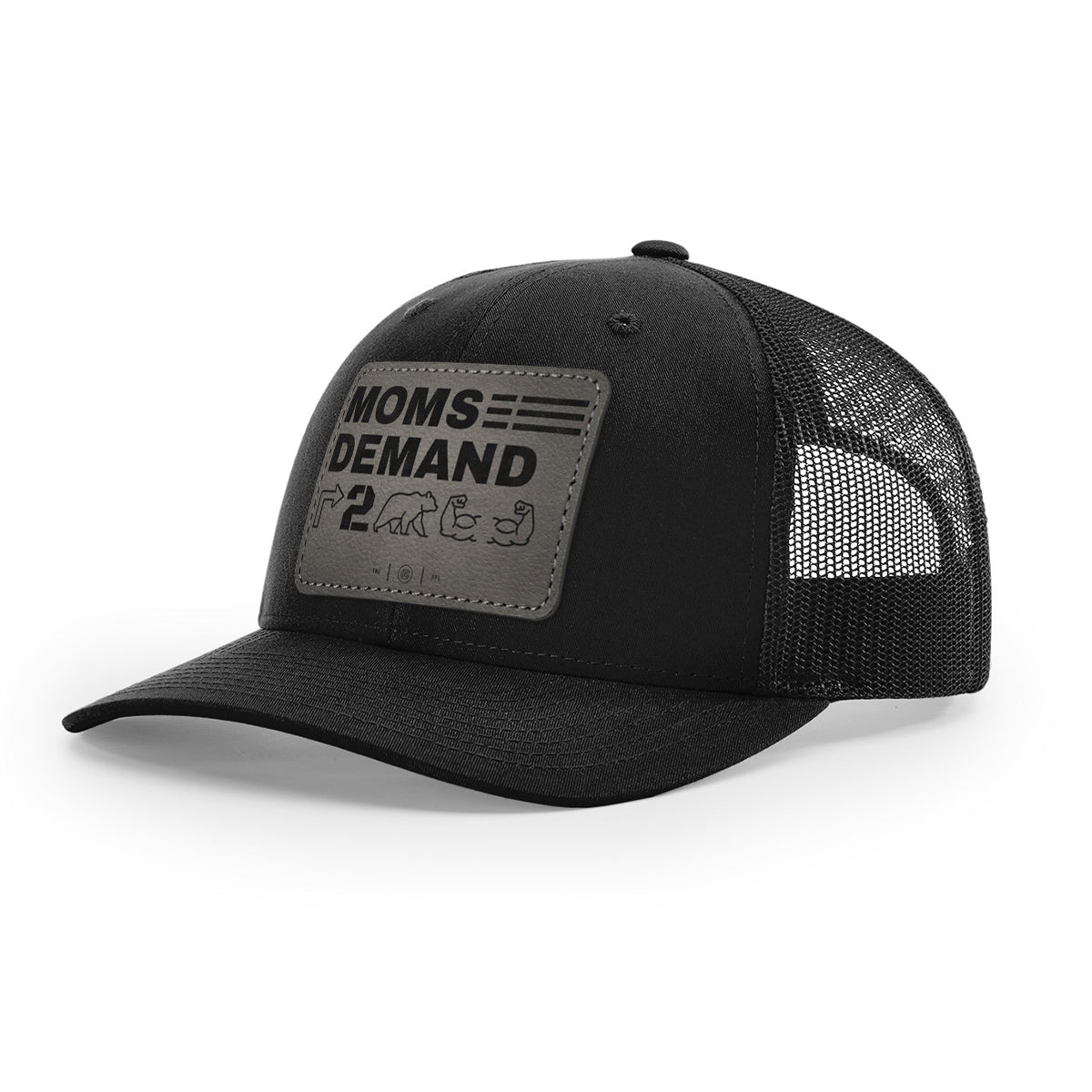 Moms Demand Right To Bear Arms Leather Patch Black Trucker Hat