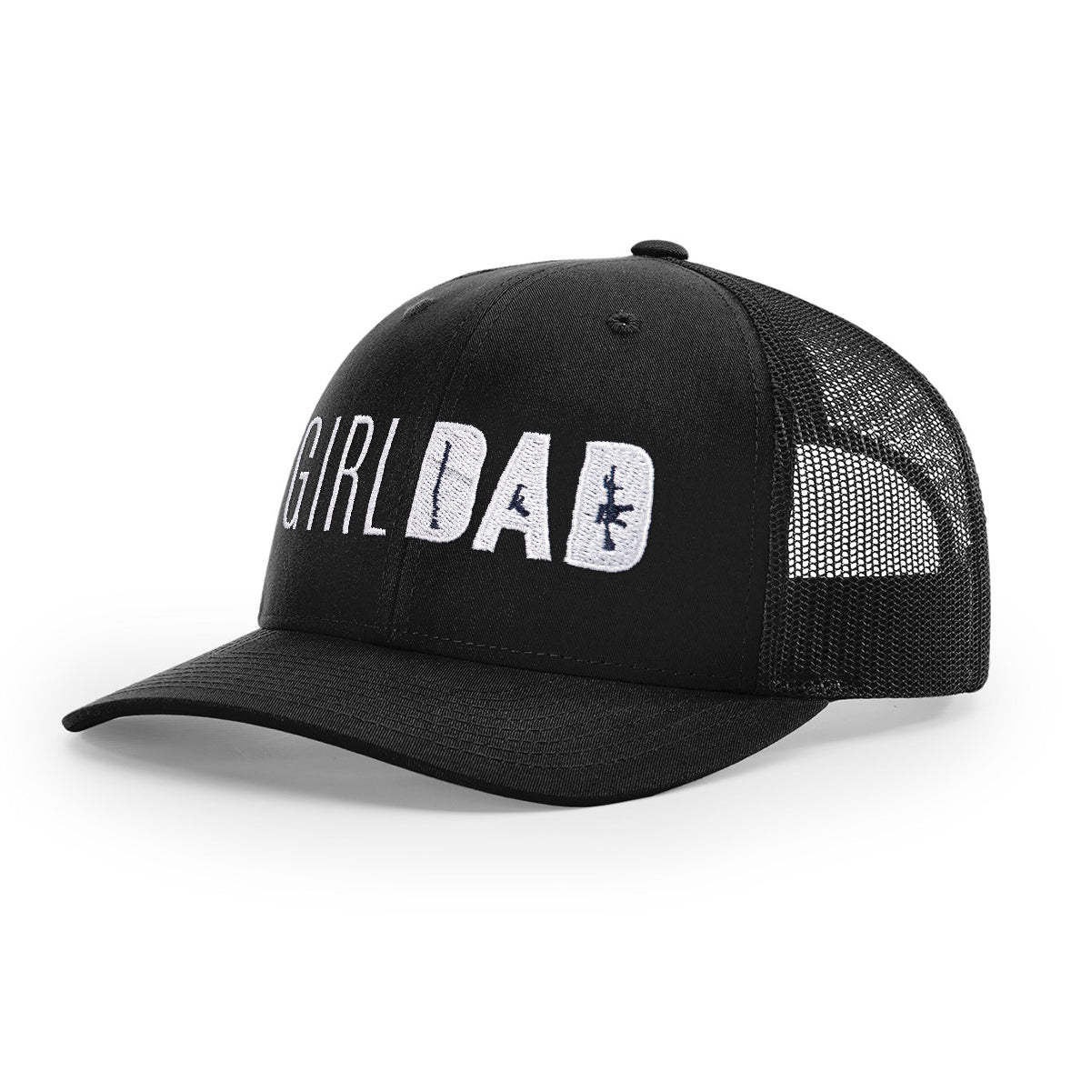 Gun Owning Girl Dad Embroidered Black Trucker Hat