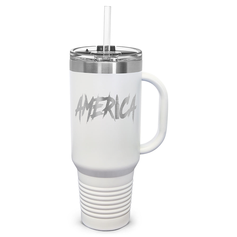 AMERICA Laser Etched 40oz Tumbler, Vacuum Insulated, With Handle & Straw