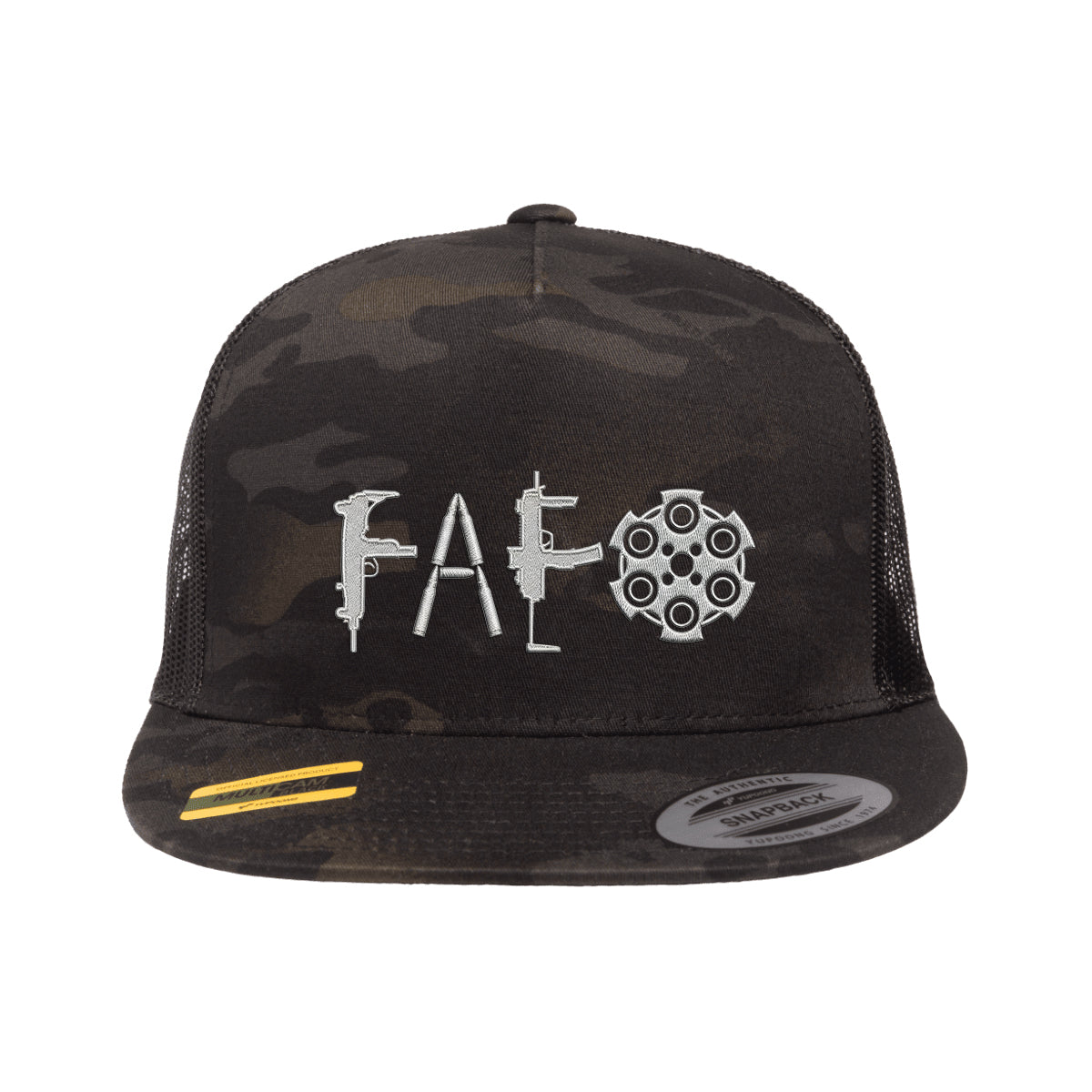 F Around & Find Out FAFO Embroidered Black Multicam Trucker Hat