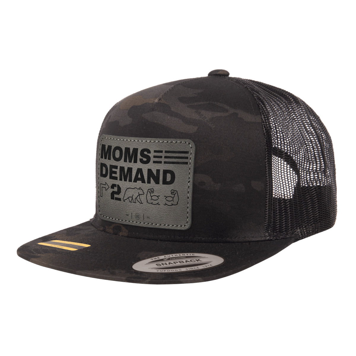 Moms Demand Right To Bear Arms Leather Patch Black Multicam Trucker Hat Snapback