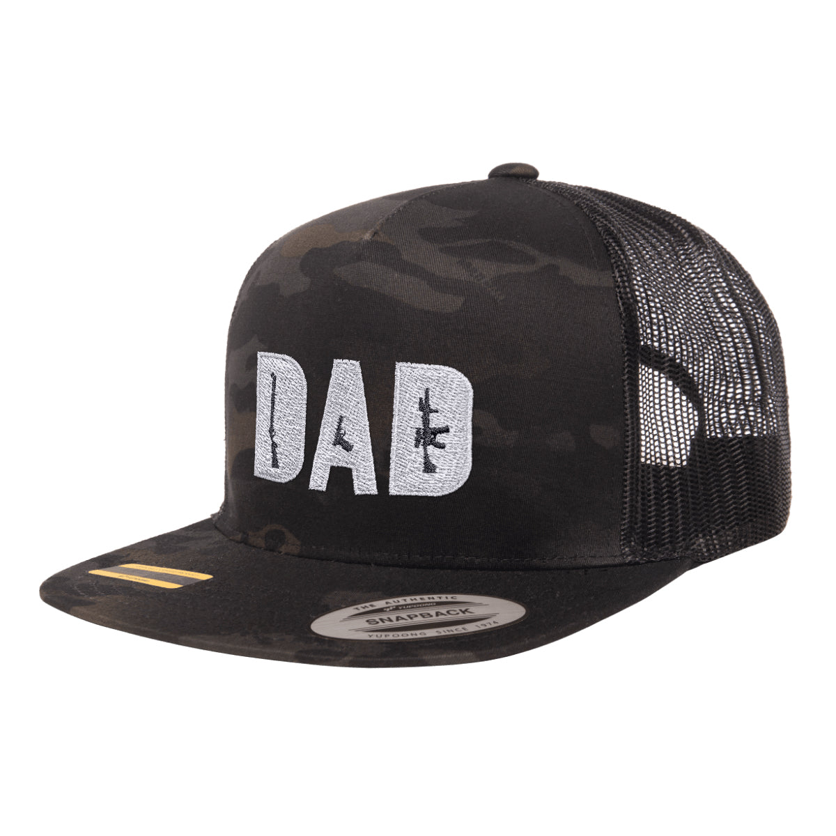 Dad Embroidered Black Multicam Trucker Hat Snapback