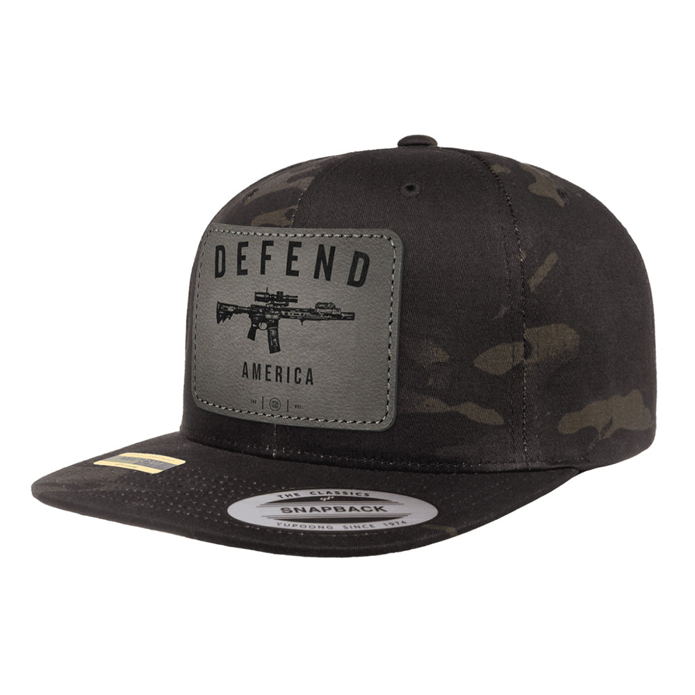 Defend America Leather Patch Black MultiCam Snapback