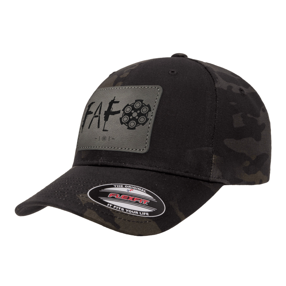 F Around & Find Out FAFO Leather Patch Black Mutlicam Hat FlexFit