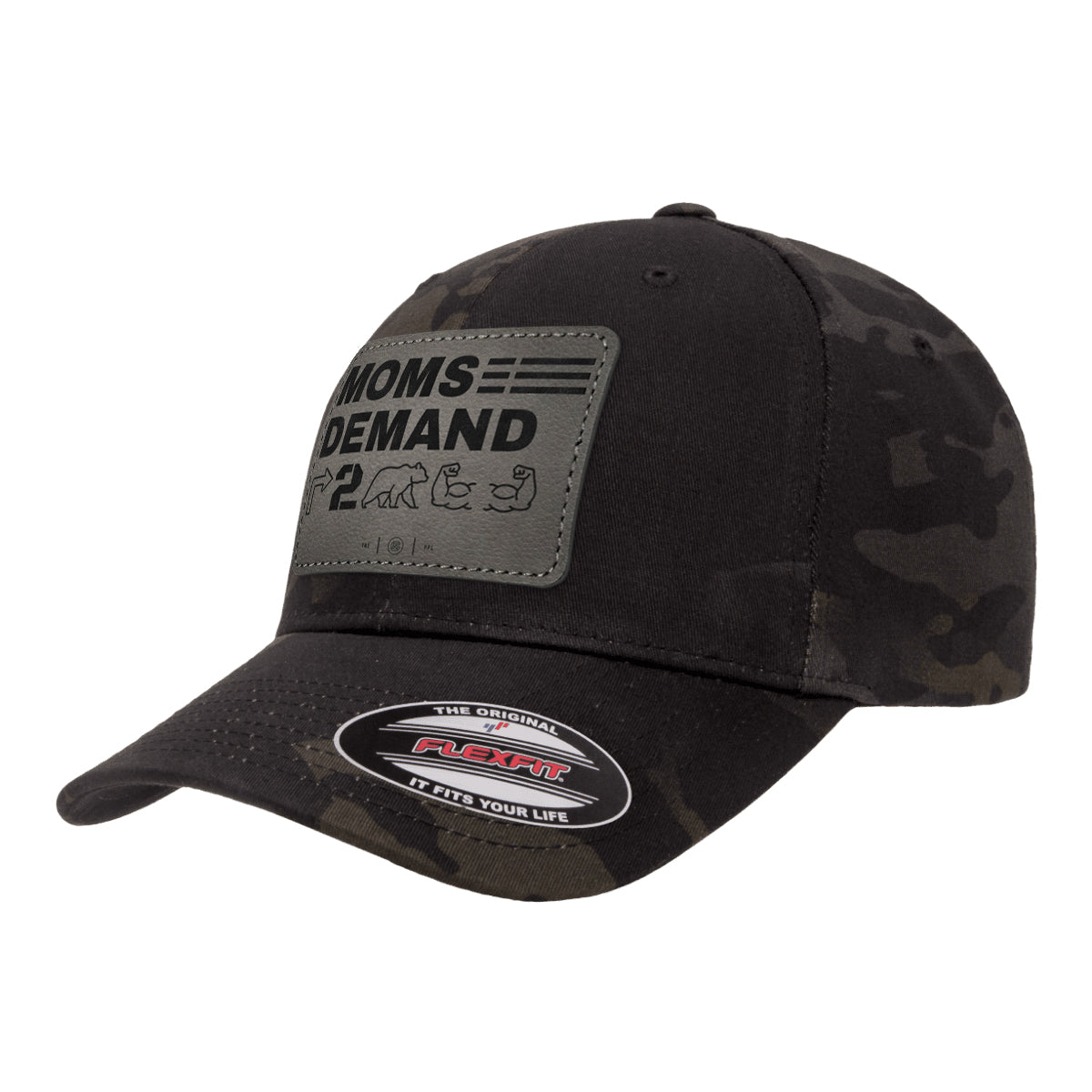 Moms Demand Right To Bear Arms Leather Patch Black Mutlicam Hat FlexFit