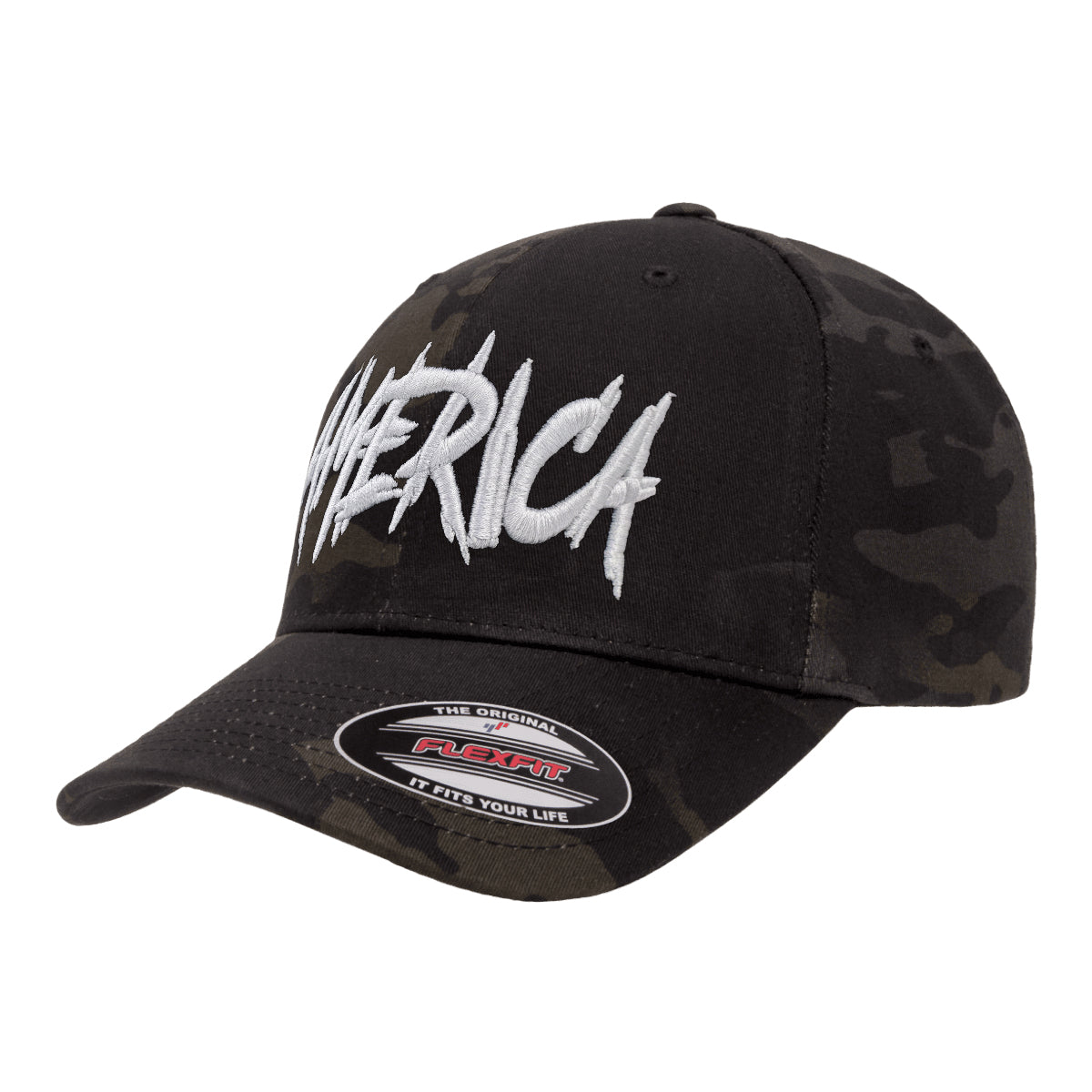 AMERICA Embroidered Black Mutlicam Hat FlexFit