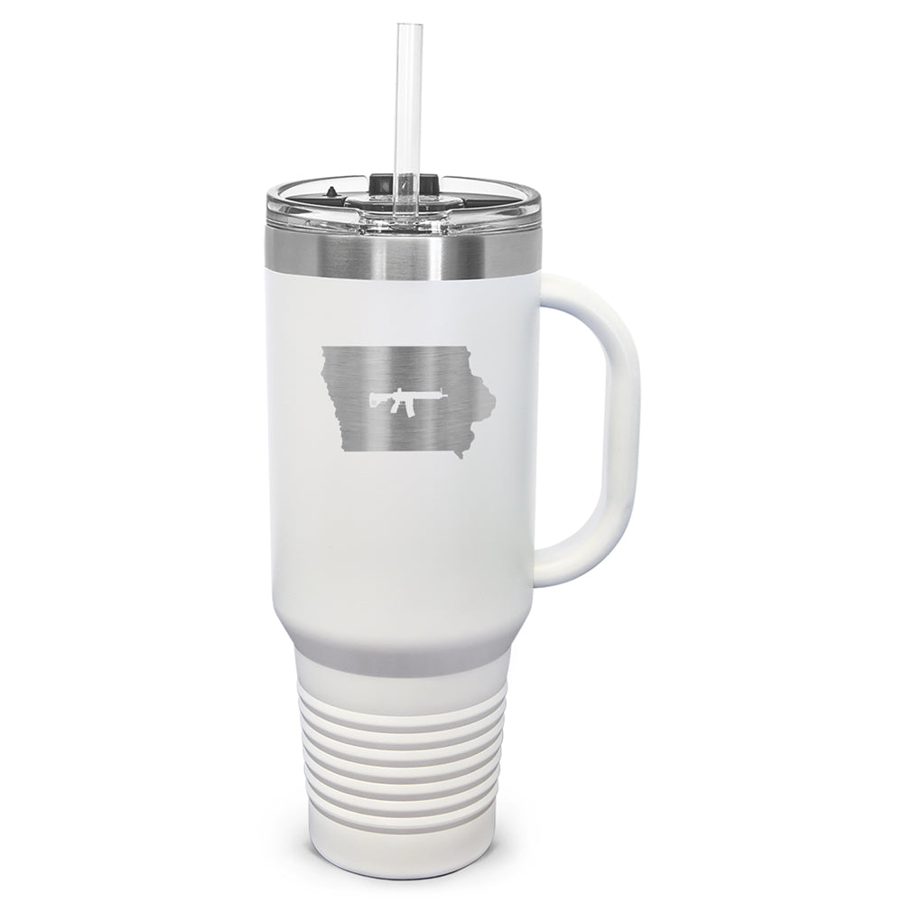 Keep Iowa Tactical Laser Etched 40oz Tumbler, Vacuum Insulated, With Handle & Straw