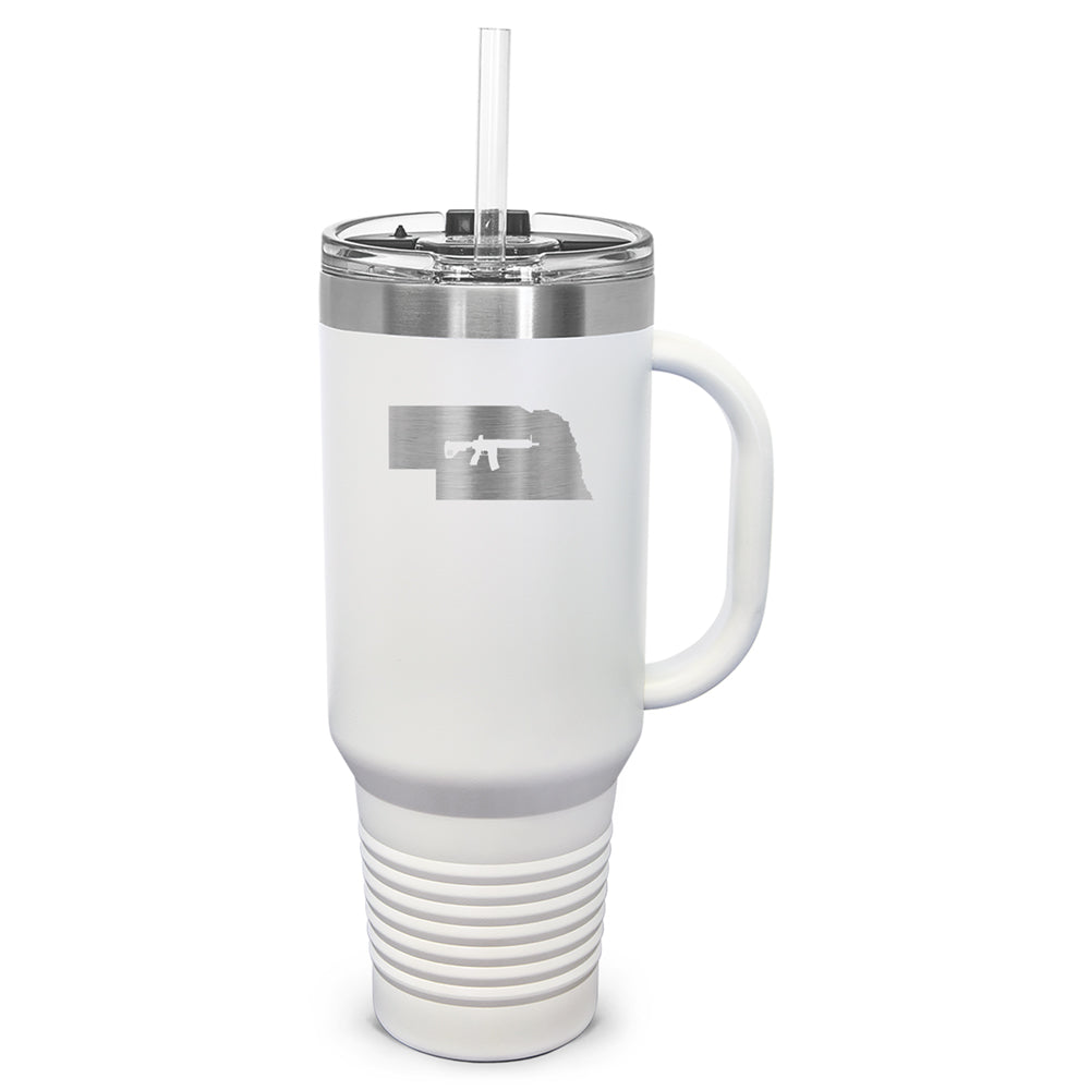 Keep Nebraska Tactical Laser Etched 40oz Tumbler, Vacuum Insulated, With Handle & Straw