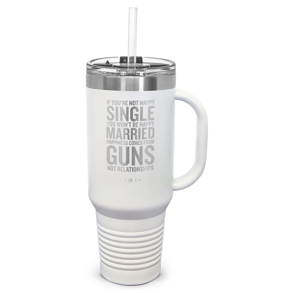Happiness Comes From Guns Laser Etched 40oz Tumbler, Vacuum Insulated, With Handle & Straw