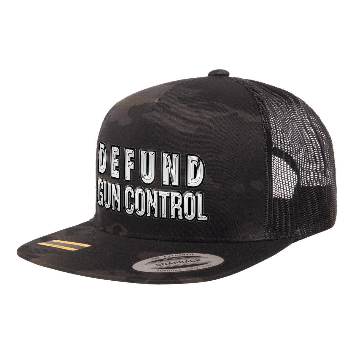 Defund Gun Control 3D Chrome Black MultiCam Trucker Hat Snapback