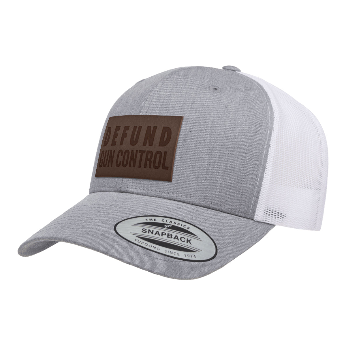 Defund Gun Control Leather Patch Trucker Hat