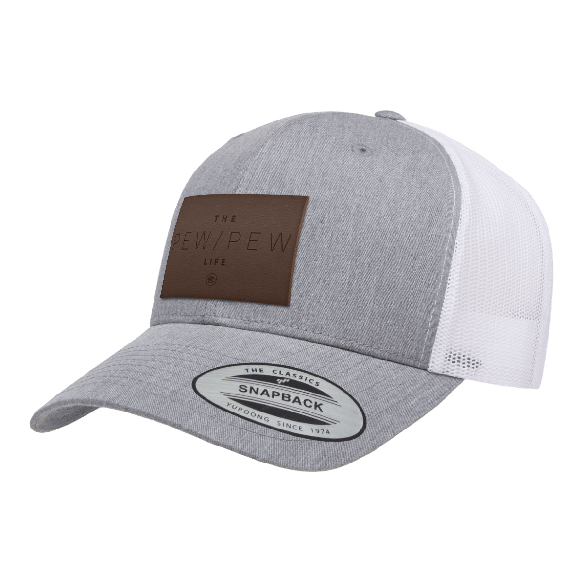The Pew/Pew Life Leather Patch Trucker Hat