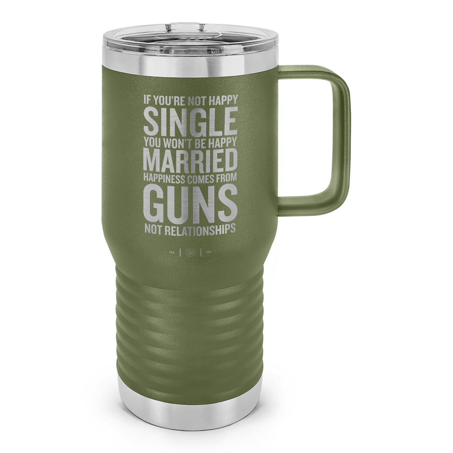 Happiness Comes From Guns Laser Etched 20oz Travel Mug