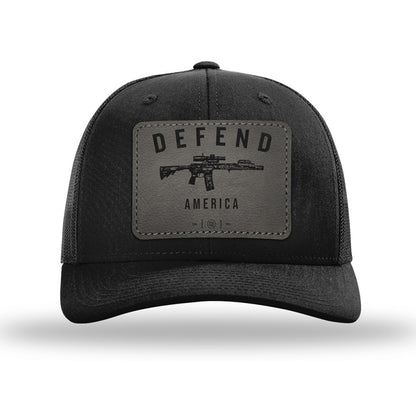 Defend America Leather Patch Black Trucker Hat