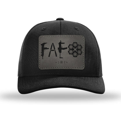 F Around & Find Out FAFO Leather Patch Black Trucker Hat