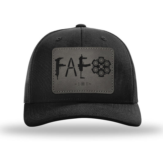 F Around & Find Out FAFO Leather Patch Black Trucker Hat
