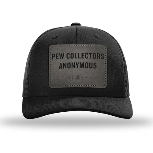 Pew Collectors Anonymous Leather Patch Black Trucker Hat