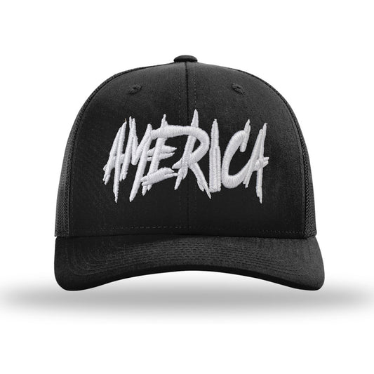 AMERICA Embroidered Black Trucker Hat