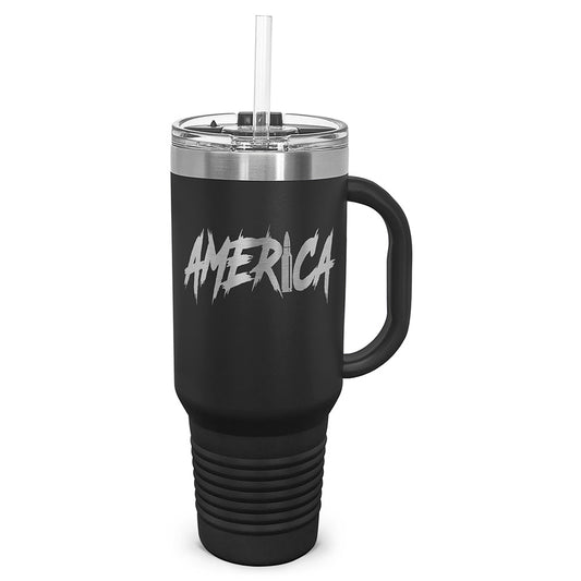 AMERICA Laser Etched 40oz Tumbler, Vacuum Insulated, With Handle & Straw