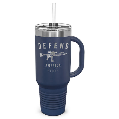 Defend America Laser Etched 40oz Tumbler, Vacuum Insulated, With Handle & Straw