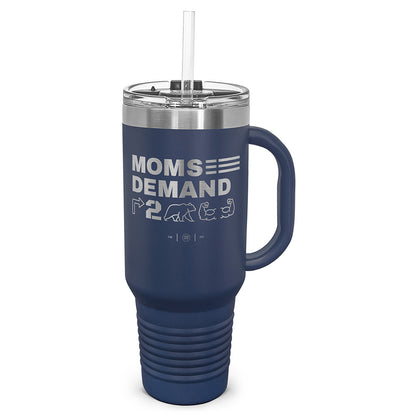 Moms Demand Right To Bear Arms Laser Etched 40oz Tumbler, Vacuum Insulated, With Handle & Straw