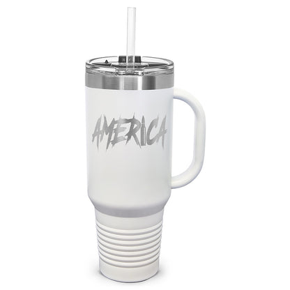 AMERICA Laser Etched 40oz Tumbler, Vacuum Insulated, With Handle & Straw