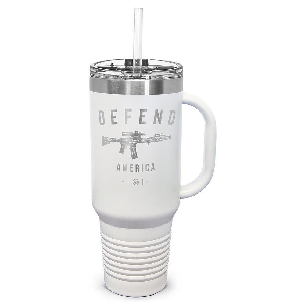 Defend America Laser Etched 40oz Tumbler, Vacuum Insulated, With Handle & Straw