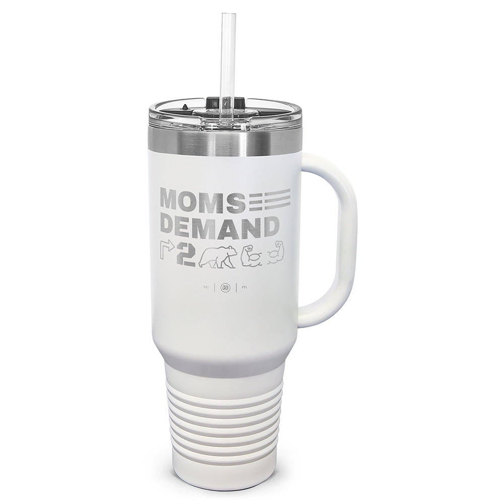 Moms Demand Right To Bear Arms Laser Etched 40oz Tumbler, Vacuum Insulated, With Handle & Straw