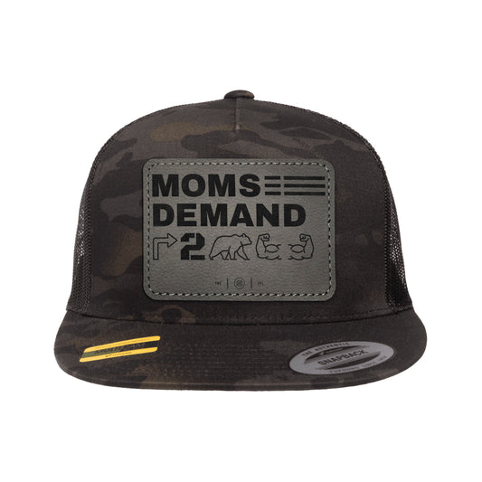 Moms Demand Right To Bear Arms Leather Patch Black Multicam Trucker Hat Snapback