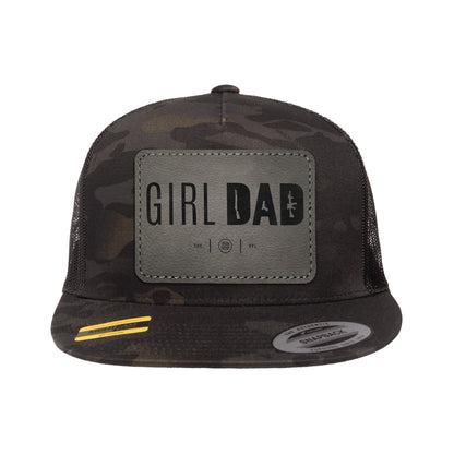 Gun-Owning Girl Dad Leather Patch Black Multicam Trucker Hat Snapback