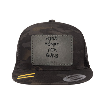 Need Money For Guns Leather Patch Black Multicam Trucker Hat Snapback