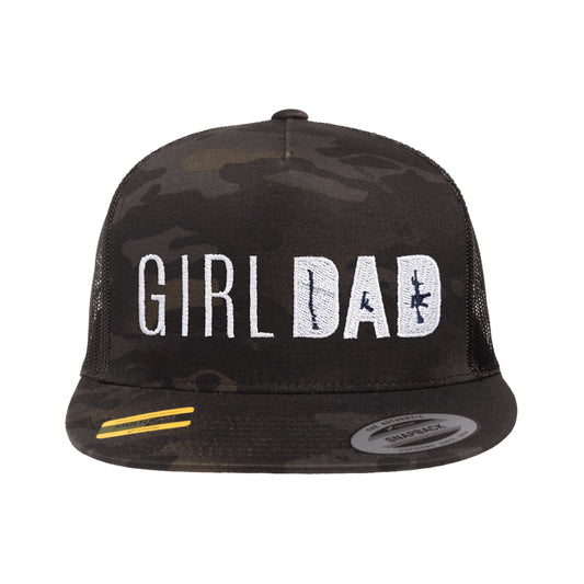 Gun Owning Girl Dad Embroidered Black Multicam Trucker Hat Snapback