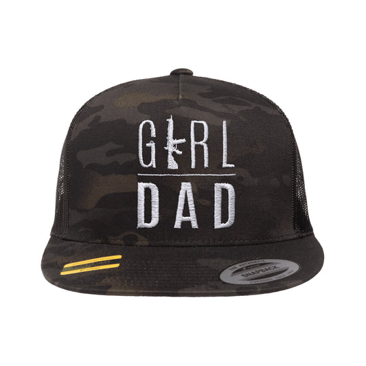 Gun Owning Girl Dad V2 Embroidered Black Multicam Trucker Hat Snapback