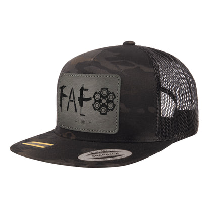 F Around & Find Out FAFO Leather Patch Black Multicam Trucker Hat Snapback