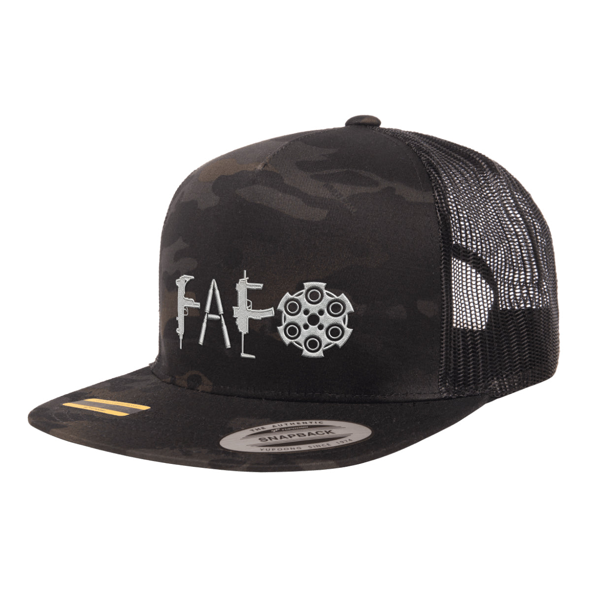 F Around & Find Out FAFO Embroidered Black Multicam Trucker Hat Snapback