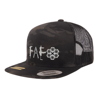 F Around & Find Out FAFO Embroidered Black Multicam Trucker Hat Snapback