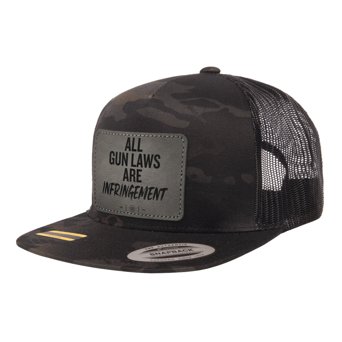 All Gun Laws Are Infringement Leather Patch Black Multicam Trucker Hat Snapback