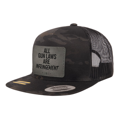 All Gun Laws Are Infringement Leather Patch Black Multicam Trucker Hat Snapback
