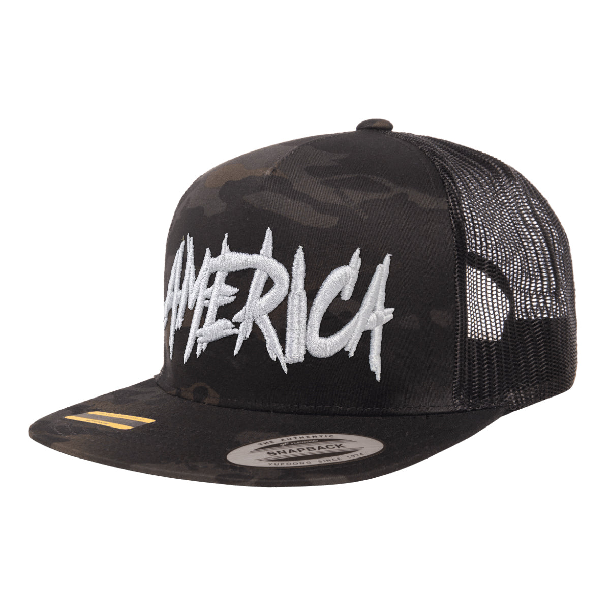 AMERICA Embroidered Black Multicam Trucker Hat Snapback