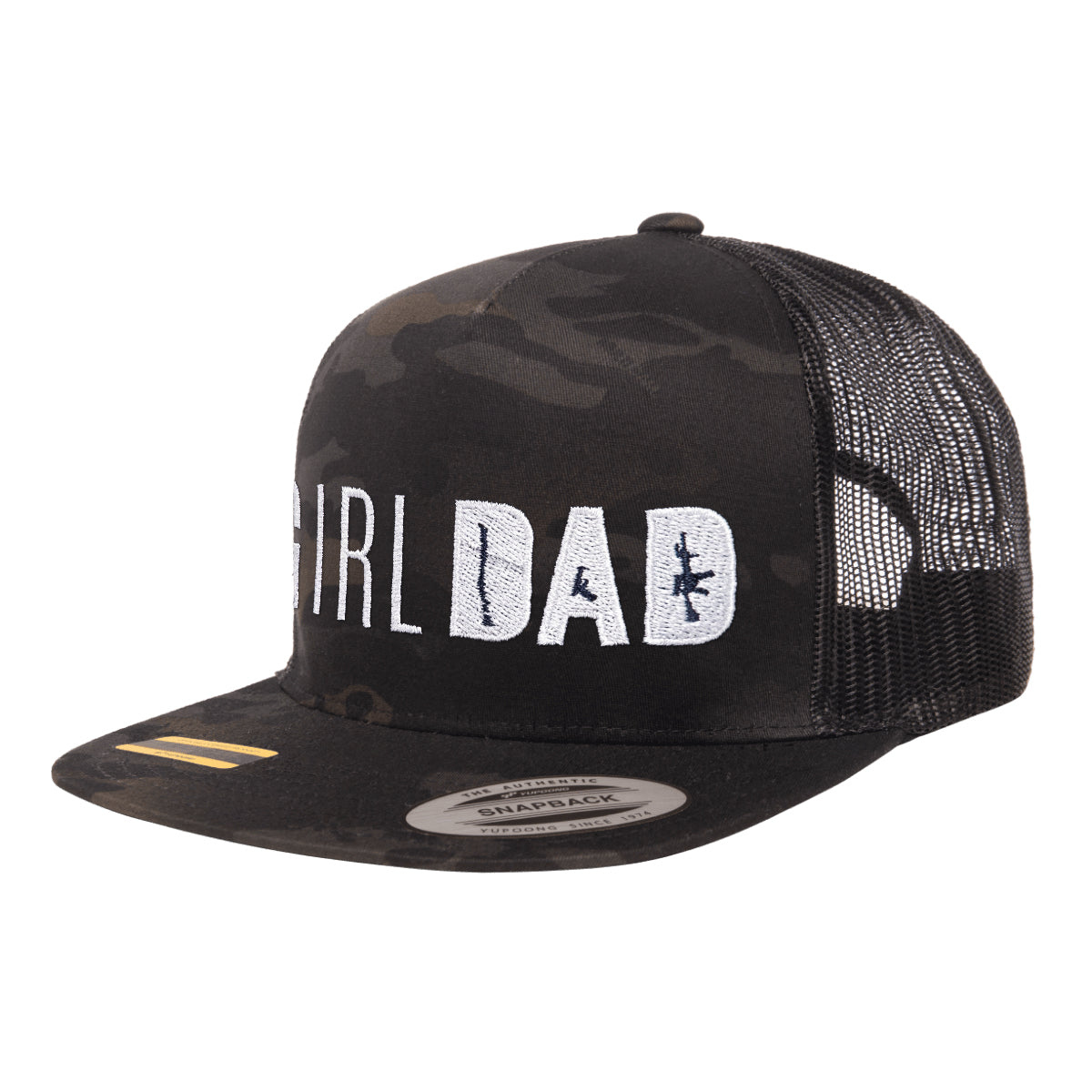 Gun Owning Girl Dad Embroidered Black Multicam Trucker Hat Snapback