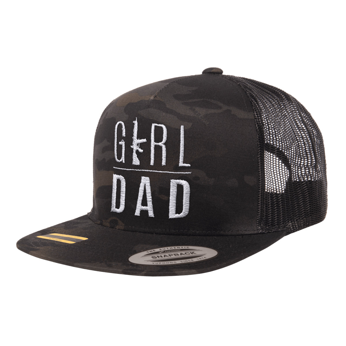 Gun Owning Girl Dad V2 Embroidered Black Multicam Trucker Hat Snapback