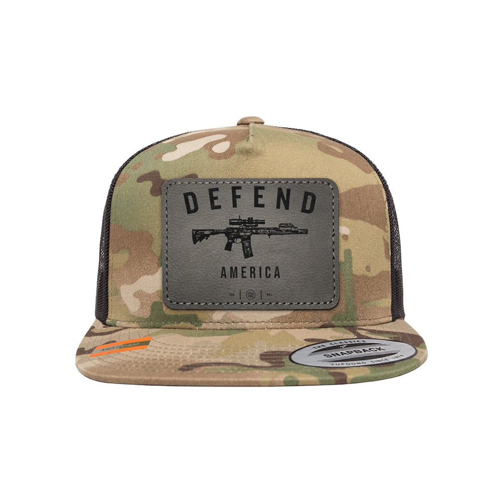 Defend America Leather Patch Tactical Arid Trucker Hat Snapback