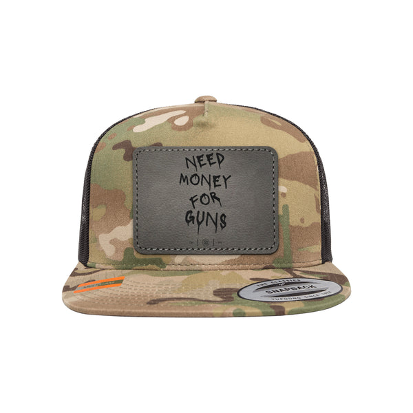 Need Money For Guns Leather Patch Arid Trucker Hat Snapback