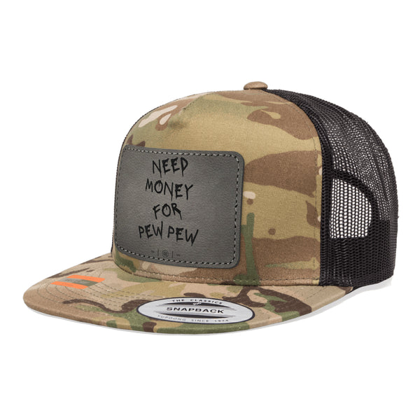 Need Money For Pew Pew Leather Patch Tactical Arid Trucker Hat Snapback