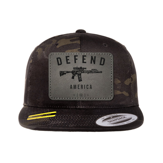 Defend America Leather Patch Black MultiCam Snapback