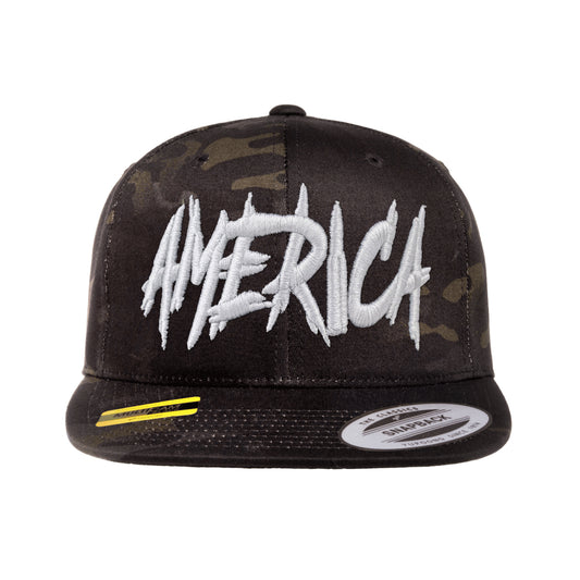 AMERICA Embroidered Black MultiCam Snapback