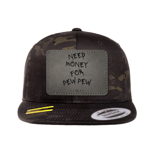 Need Money For Pew Pew Leather Patch Black MultiCam Snapback