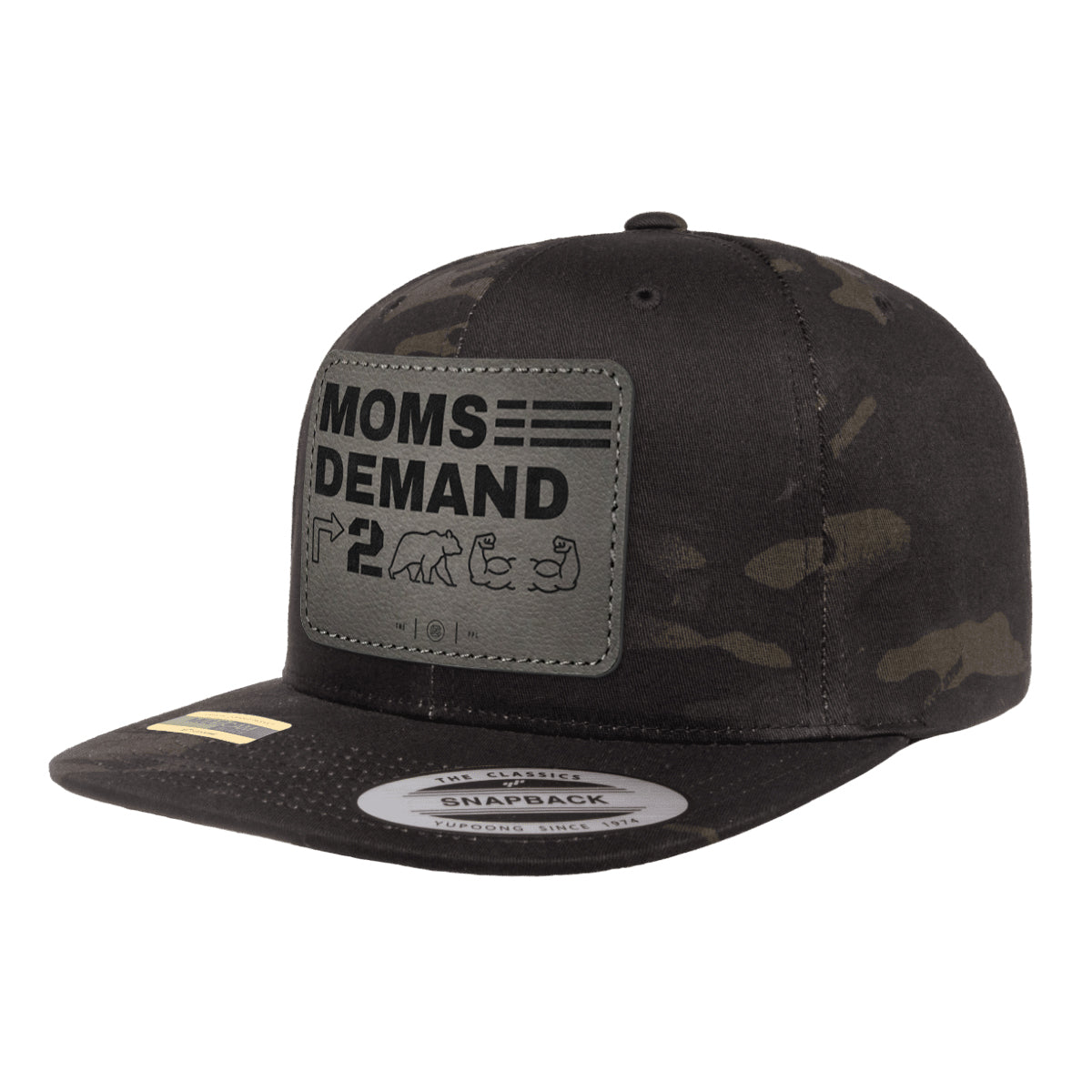 Moms Demand Right To Bear Arms Leather Patch Black MultiCam Snapback