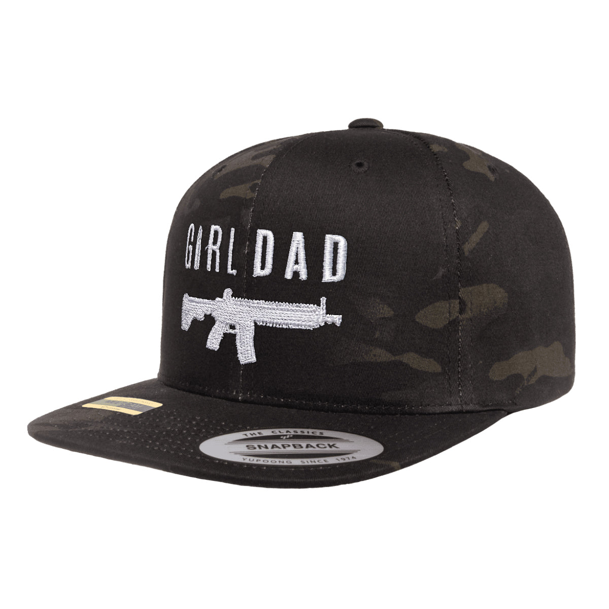 Gun Owning Girl Dad V1 Embroidered Black Multicam Trucker Hat Snapback