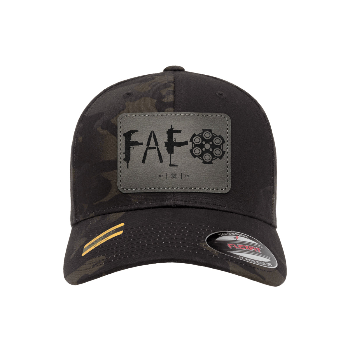 F Around & Find Out FAFO Leather Patch Black Mutlicam Hat FlexFit